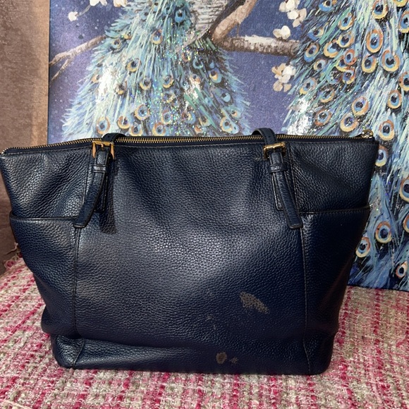 Michael Kors Navy Blue Jet Set Pebbled Leather Tote Bag - Picture 6 of 16